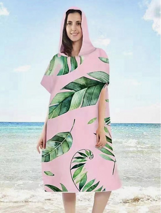 Tropical Leaves Print Hoodie Robe Tropical Leaves Print Hoodie Robe